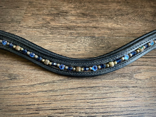 Frontal cuir noir (diamants bleus et or)