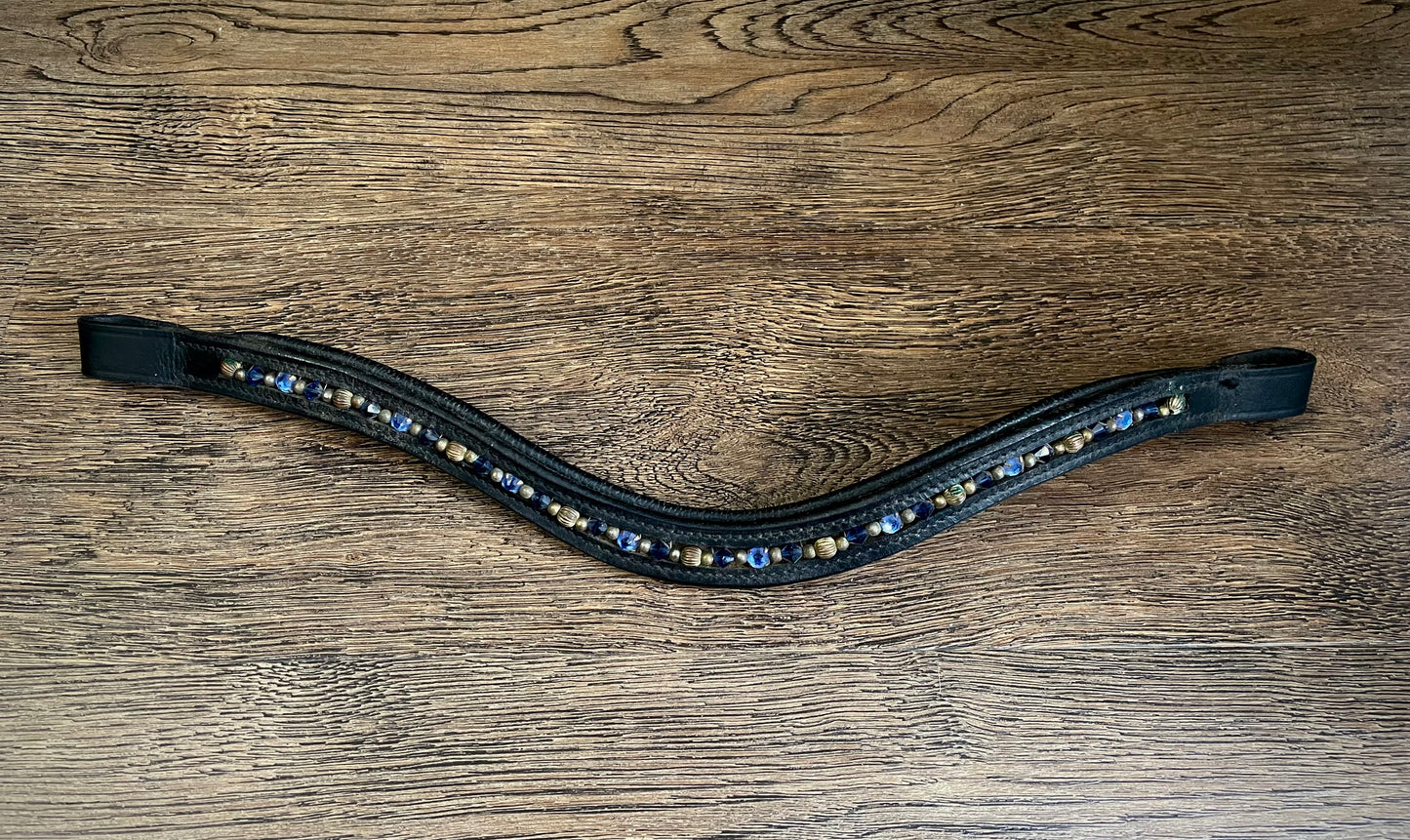 Frontal cuir noir (diamants bleus et or)